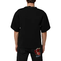 Black Polyester Necklace Embellished T-shirt