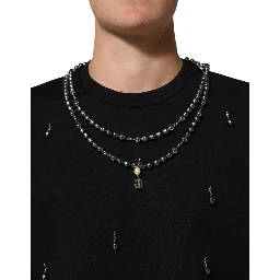 Black Polyester Necklace Embellished T-shirt