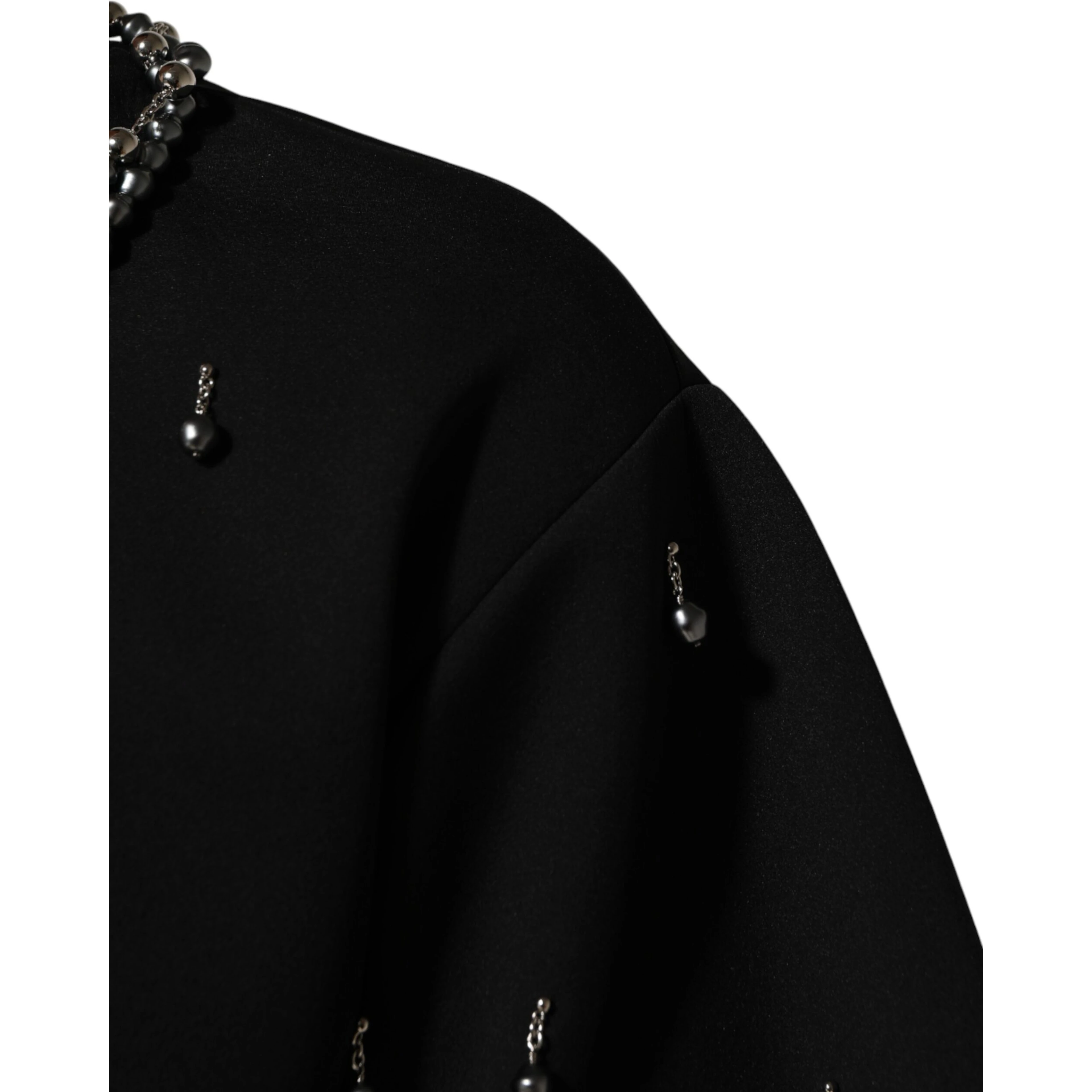 Black Polyester Necklace Embellished T-shirt