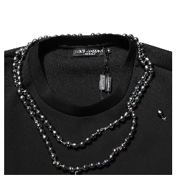 Black Polyester Necklace Embellished T-shirt