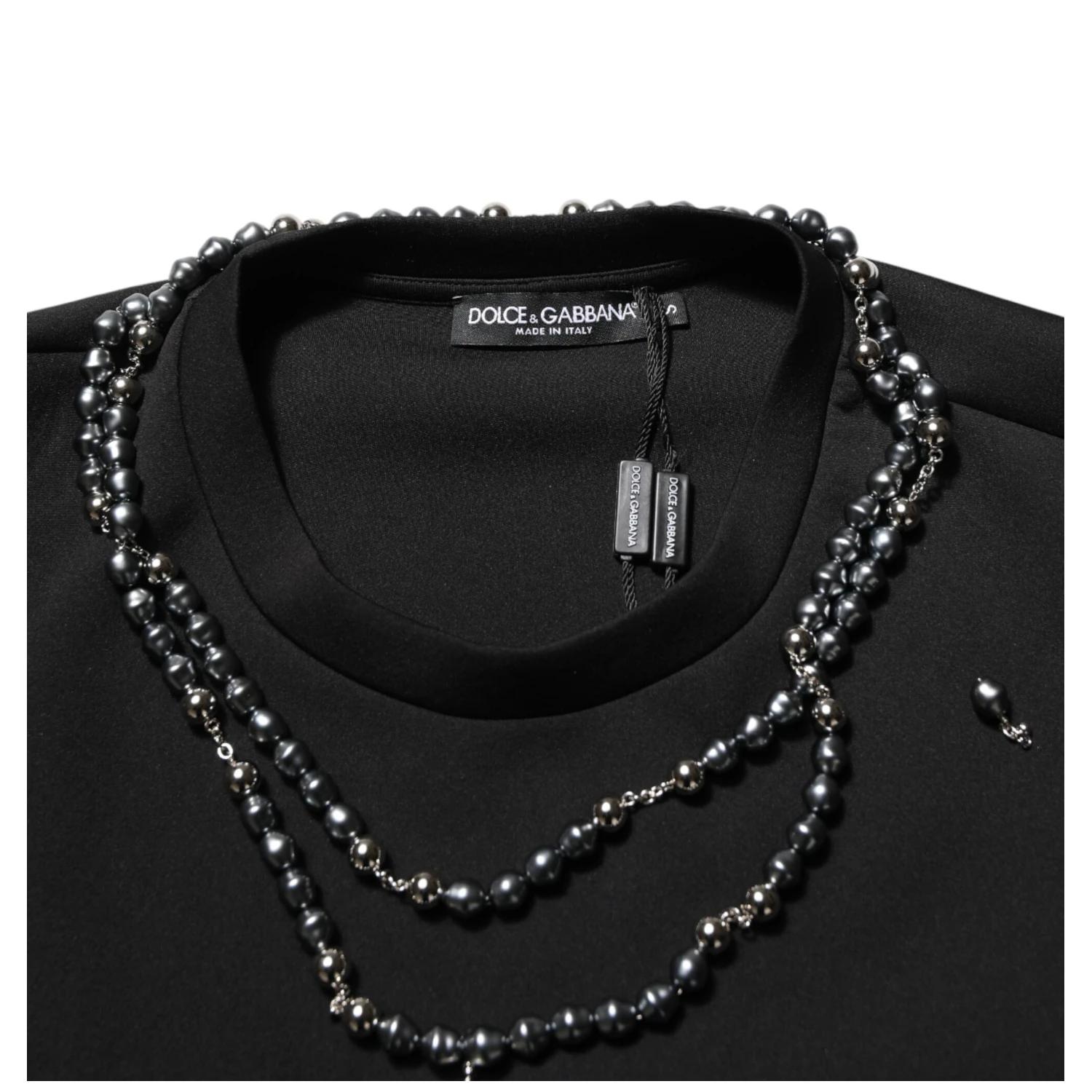 Black Polyester Necklace Embellished T-shirt