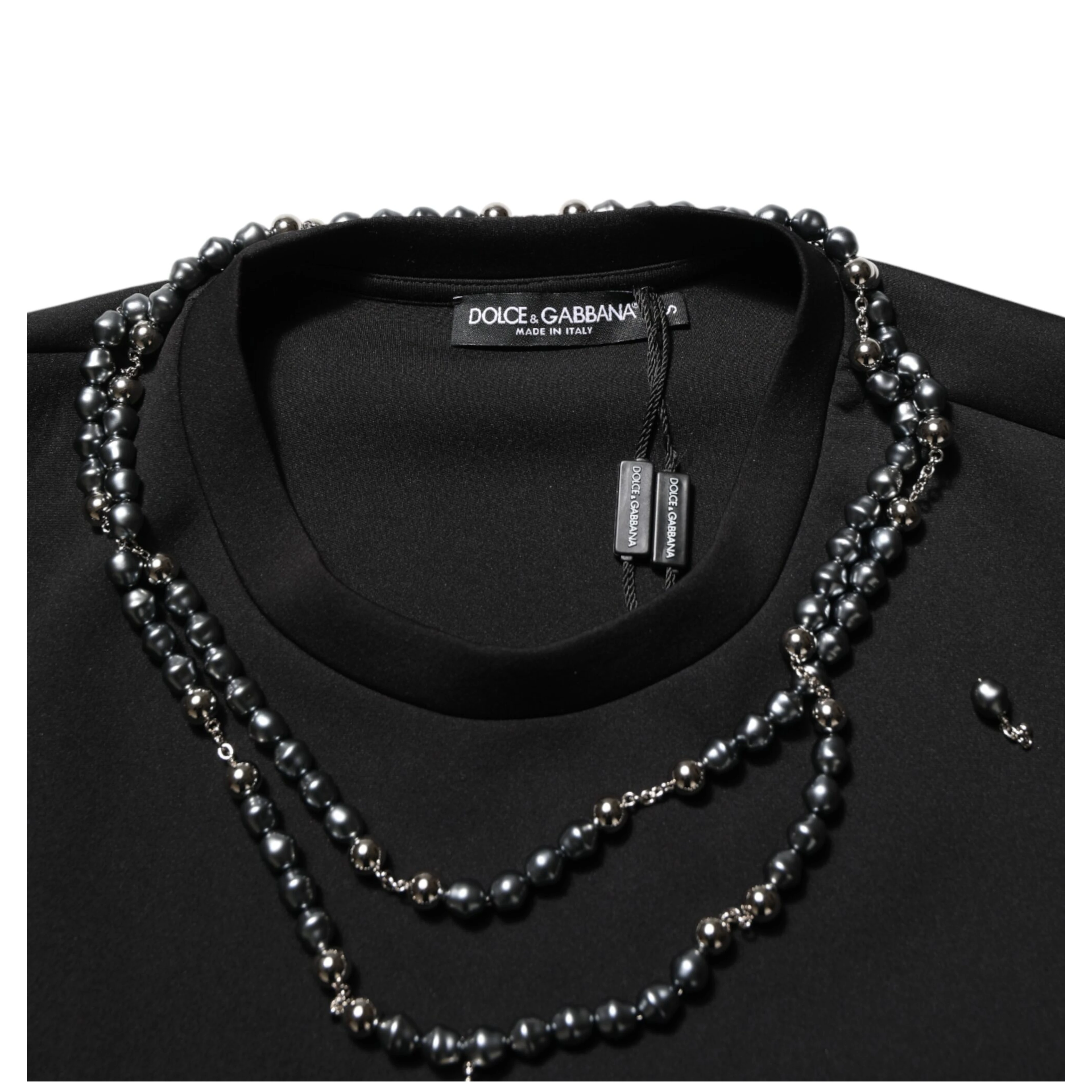 Black Polyester Necklace Embellished T-shirt