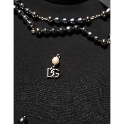 Black Polyester Necklace Embellished T-shirt