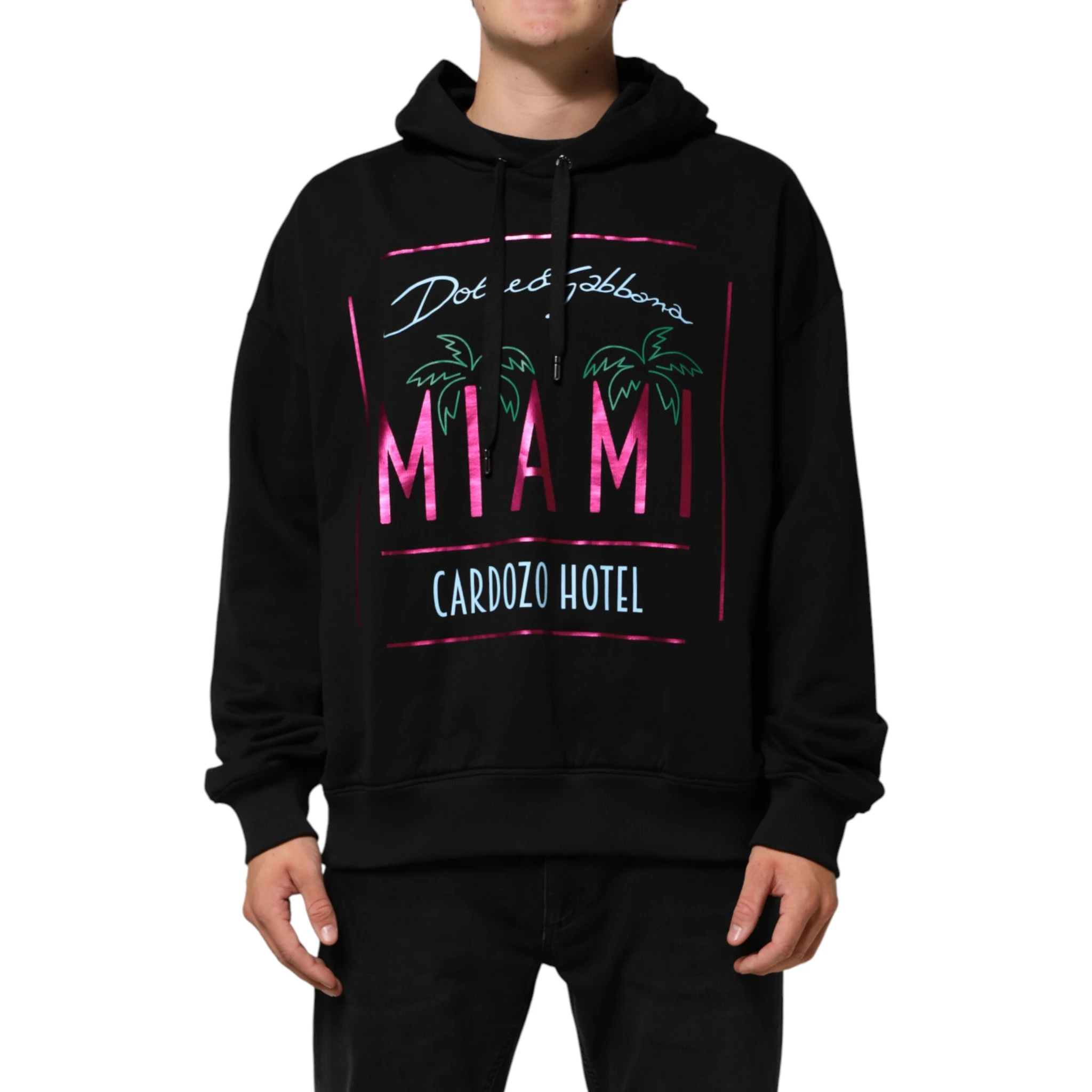 Black Printed Hooded Men Sweatshirt Sweater