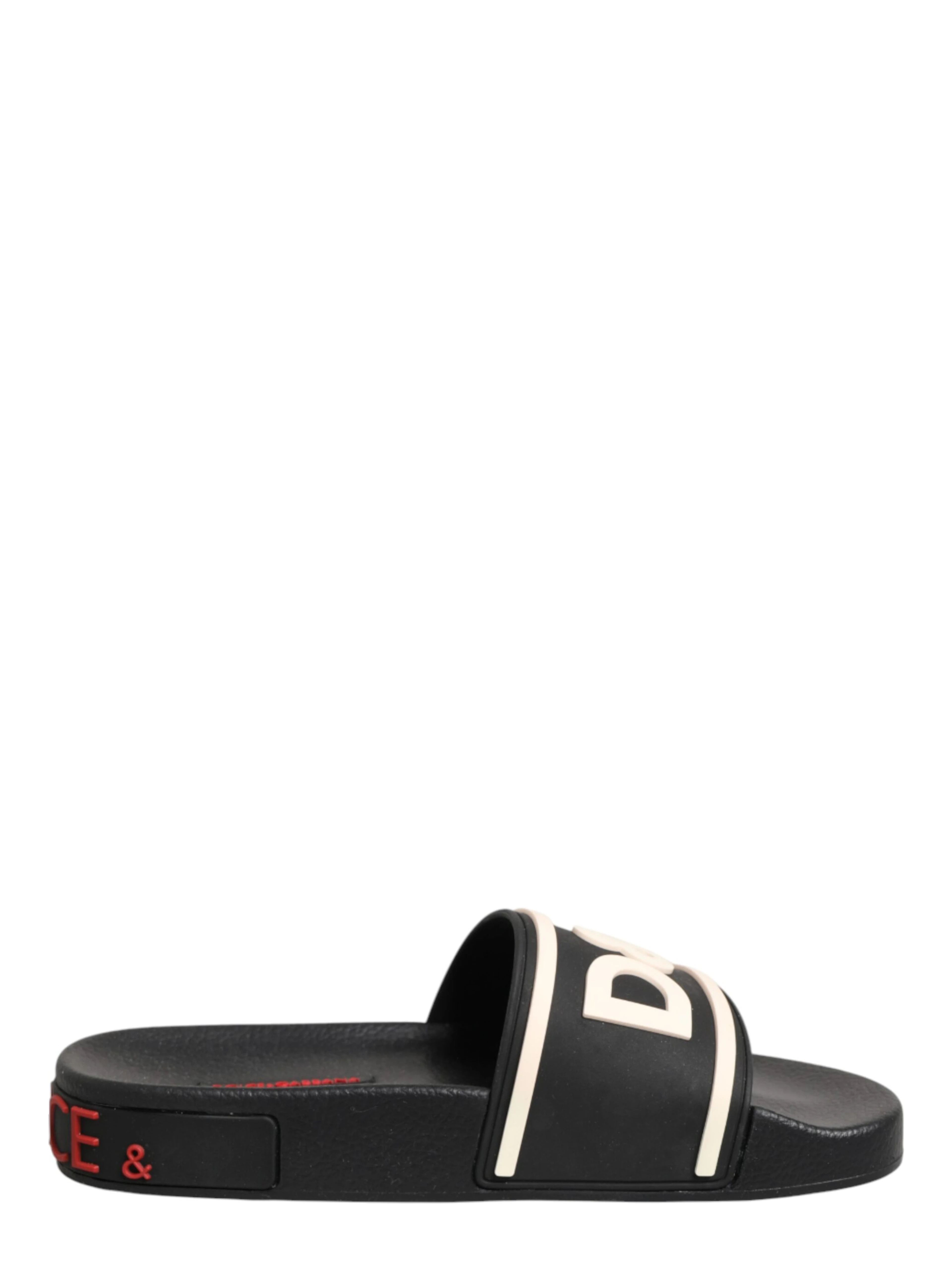 Black Rubber Slides Sandals Beachwear Shoes
