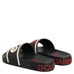 Black Rubber Slides Sandals Beachwear Shoes