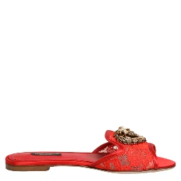 Red Devotion Lace Flats Slip On Sandals Shoes