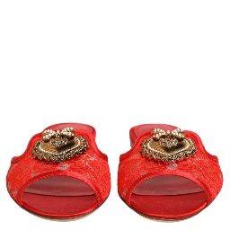 Red Devotion Lace Flats Slip On Sandals Shoes