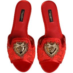 Red Devotion Lace Flats Slip On Sandals Shoes