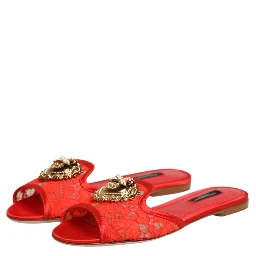 Red Devotion Lace Flats Slip On Sandals Shoes
