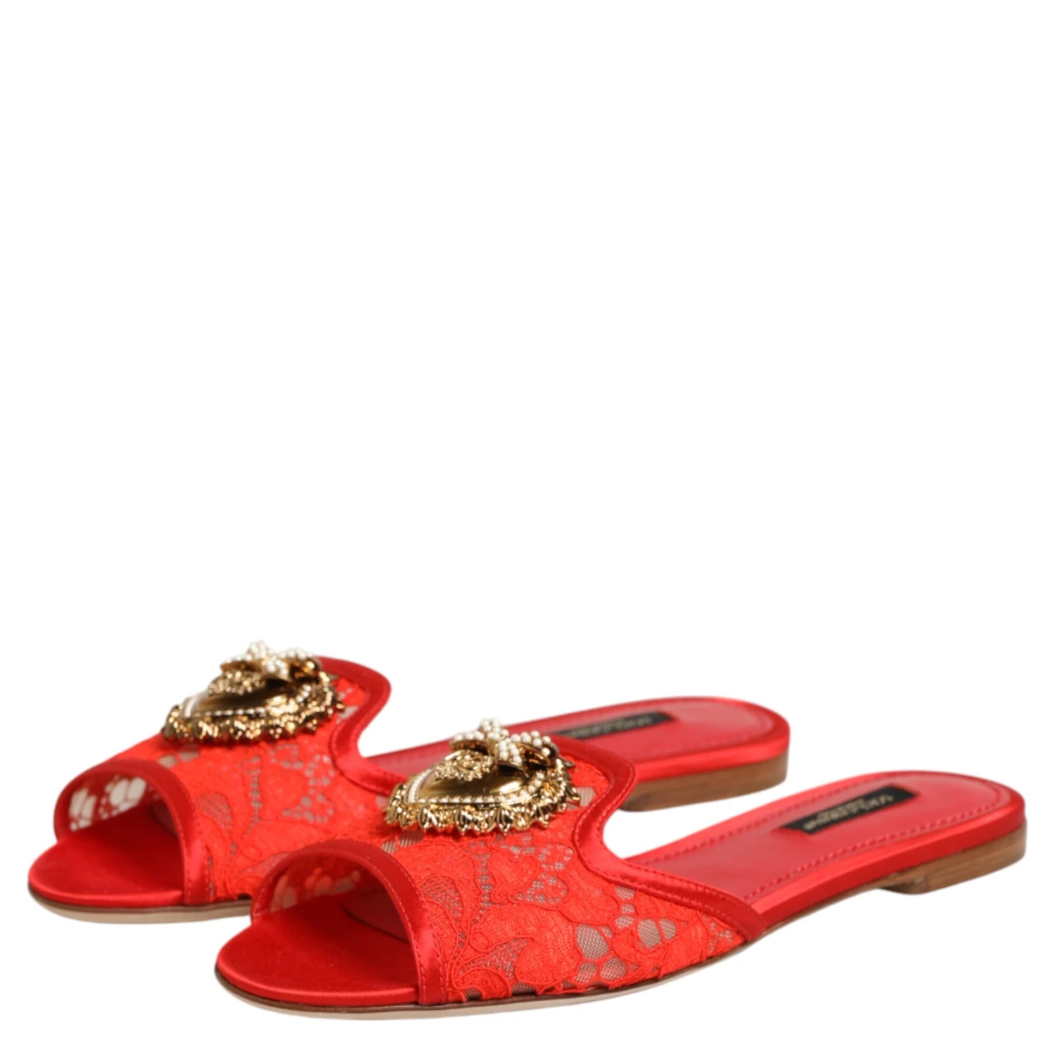 Red Devotion Lace Flats Slip On Sandals Shoes