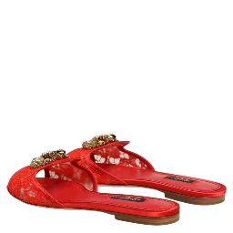 Red Devotion Lace Flats Slip On Sandals Shoes