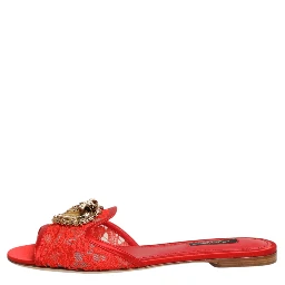 Red Devotion Lace Flats Slip On Sandals Shoes