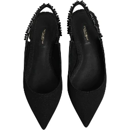 Black Crystal Charmeuse Slingback Shoes