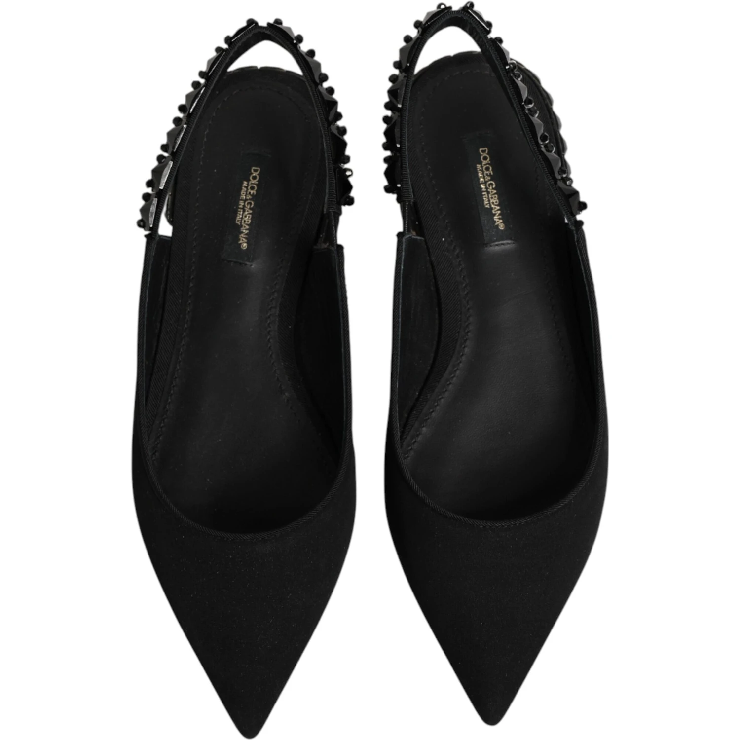 Black Crystal Charmeuse Slingback Shoes