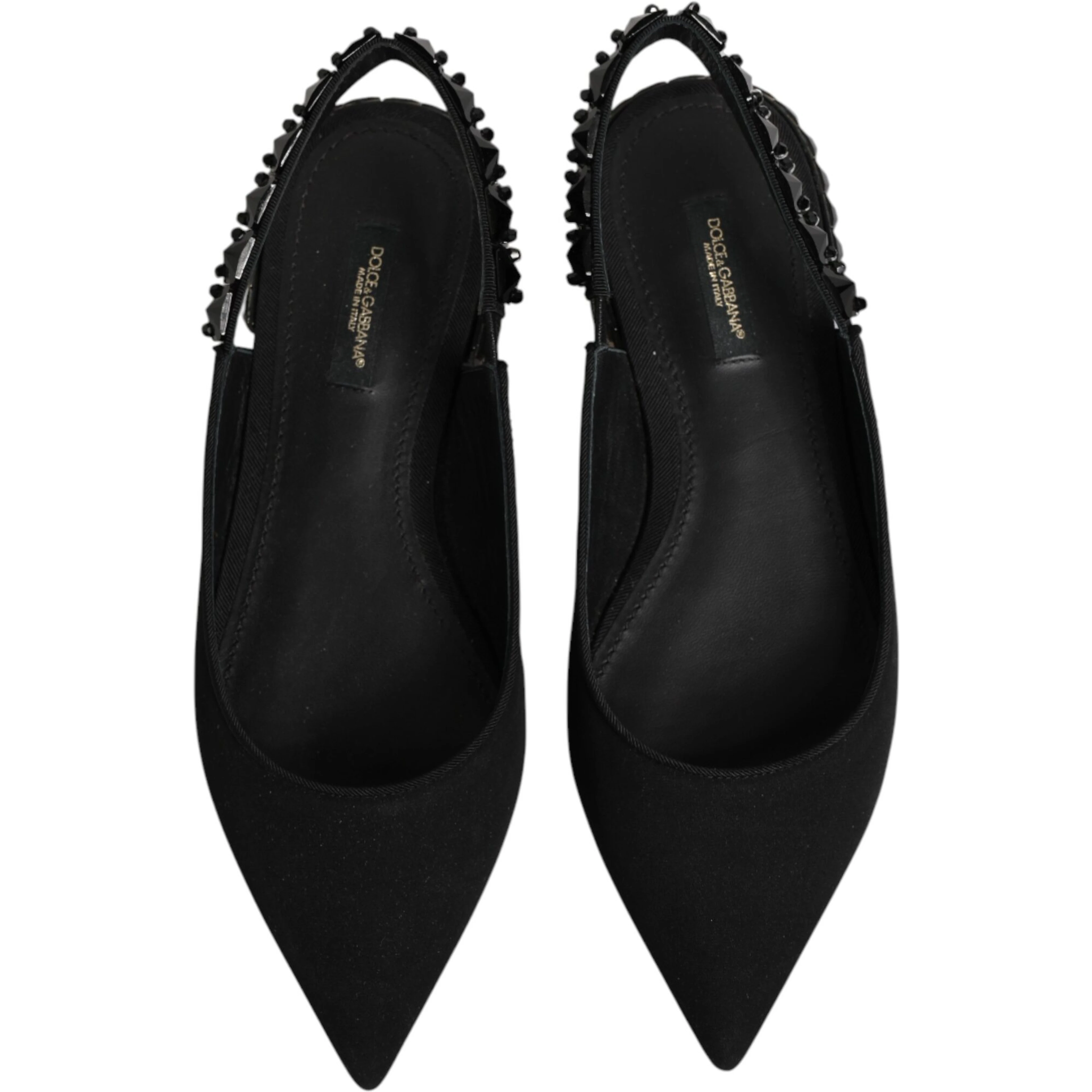 Black Crystal Charmeuse Slingback Shoes