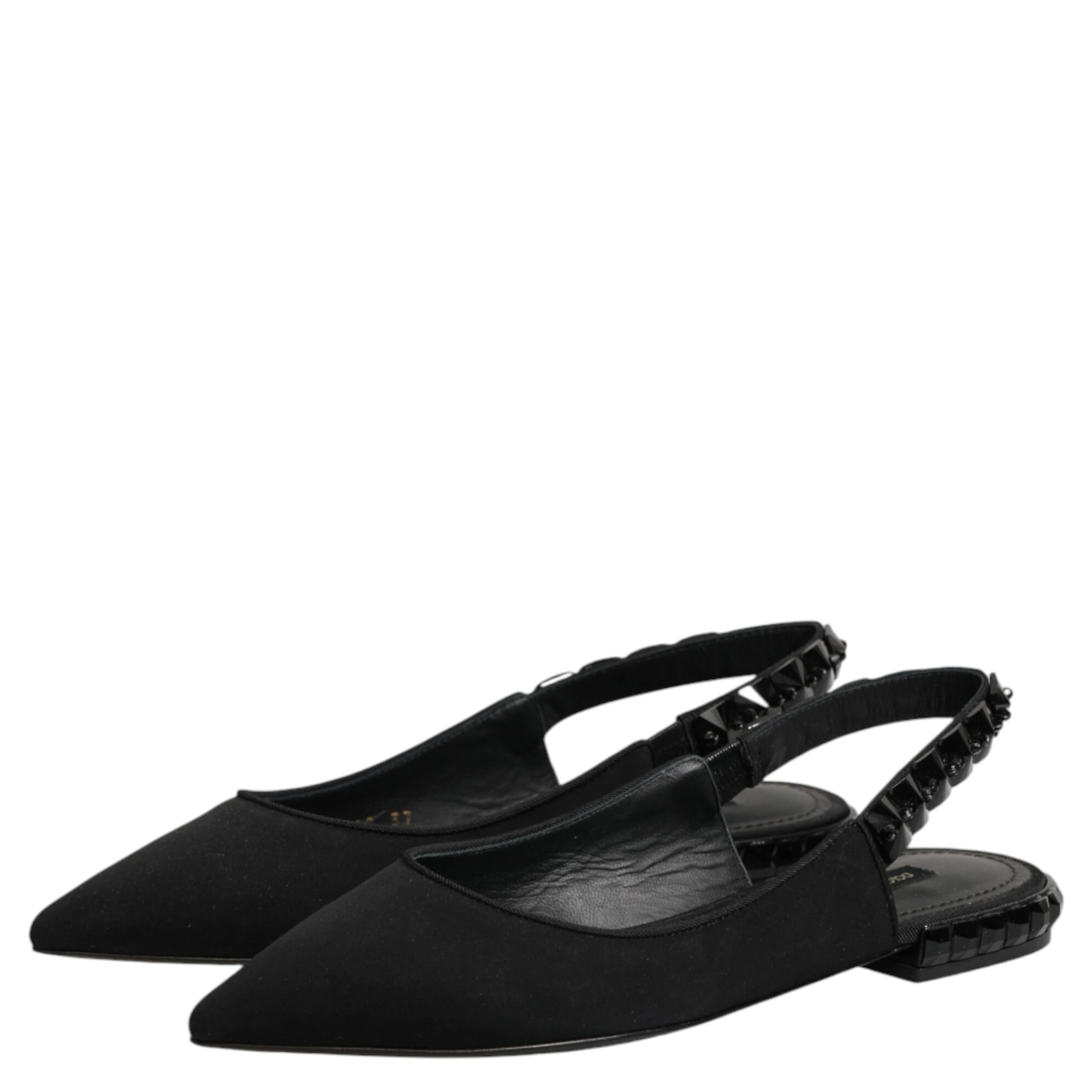 Black Crystal Charmeuse Slingback Shoes