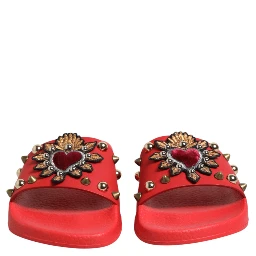 Red Sacred Heart Stud Slides Beachwear Shoes