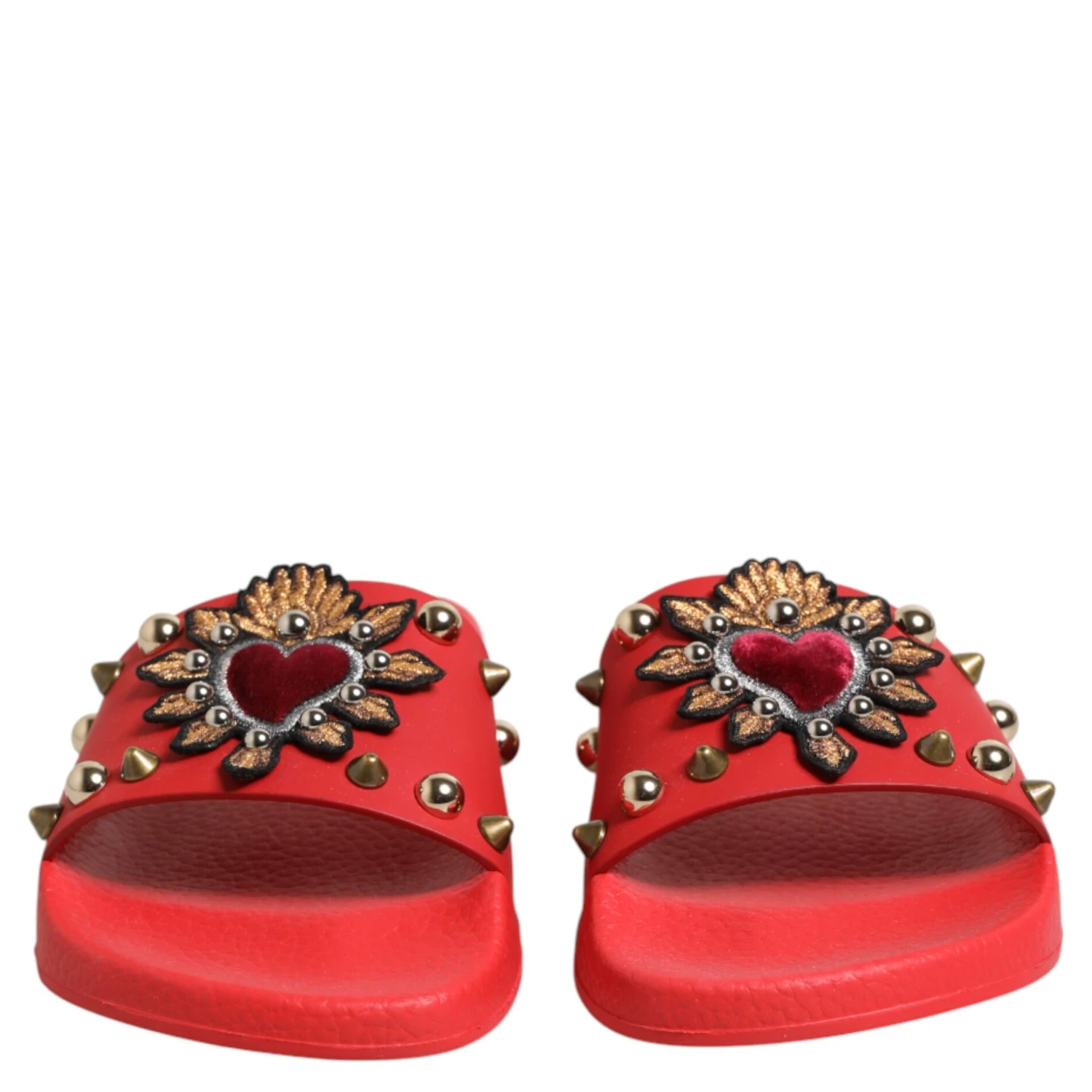 Red Sacred Heart Stud Slides Beachwear Shoes