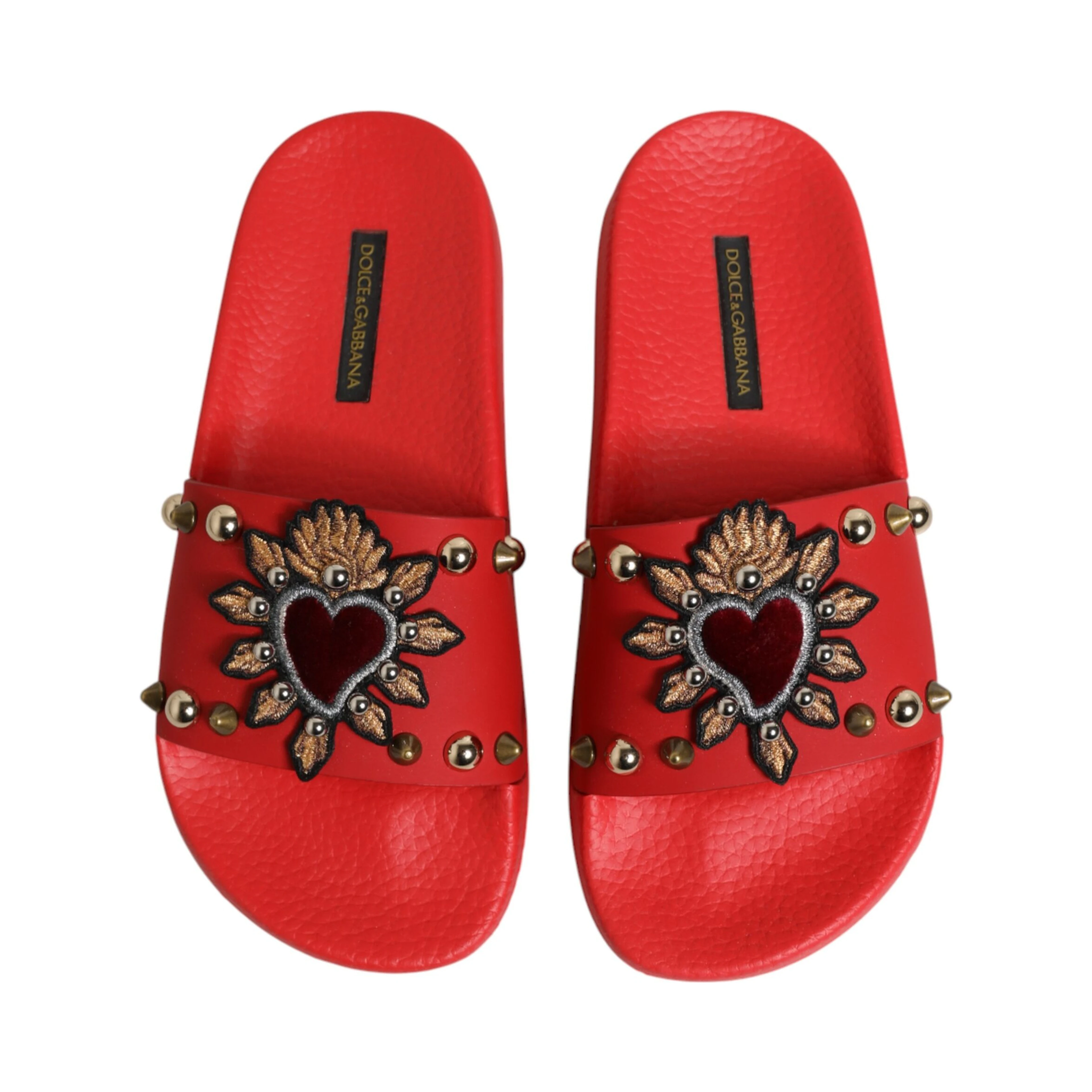 Red Sacred Heart Stud Slides Beachwear Shoes