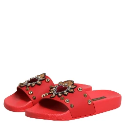 Red Sacred Heart Stud Slides Beachwear Shoes