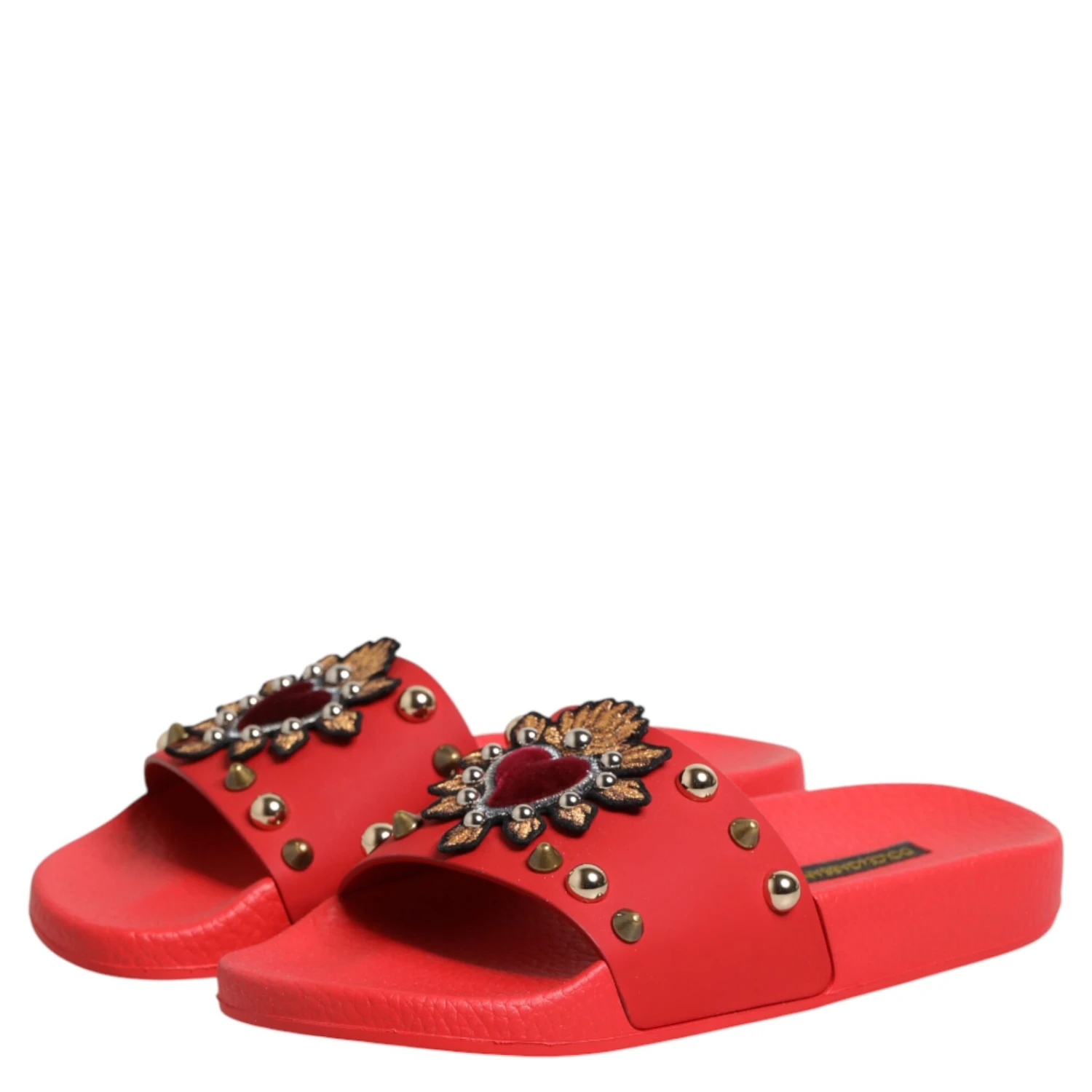 Red Sacred Heart Stud Slides Beachwear Shoes