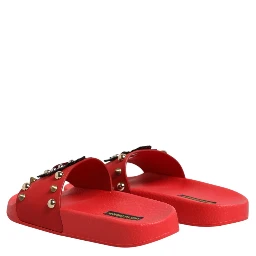 Red Sacred Heart Stud Slides Beachwear Shoes