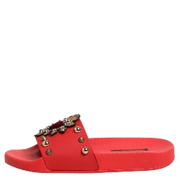 Red Sacred Heart Stud Slides Beachwear Shoes
