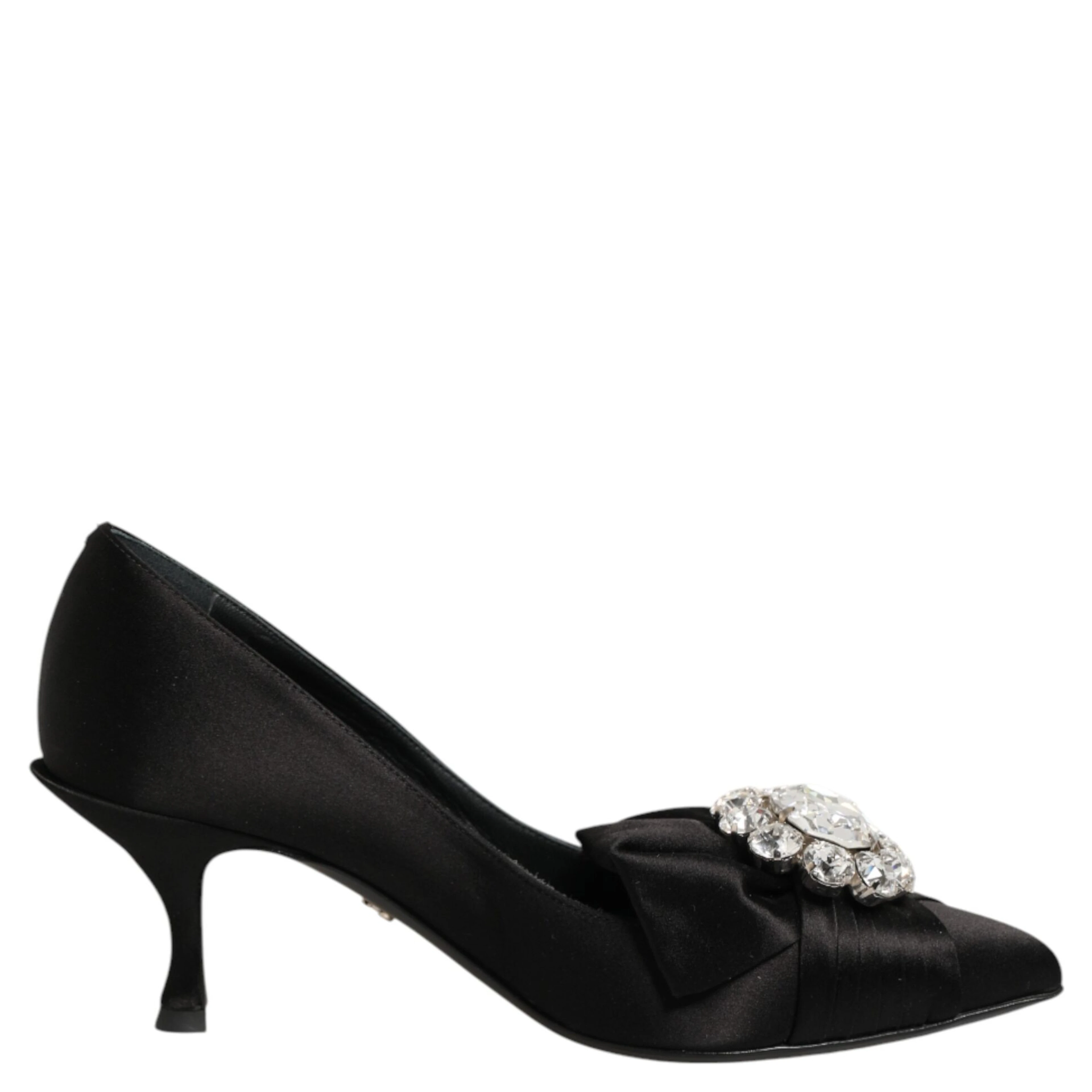 Black Satin Bow Crystal Embellishment Pumps Shoes
