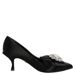 Black Satin Bow Crystal Embellishment Pumps Shoes