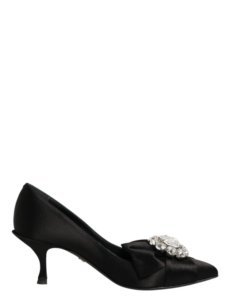 Black Satin Bow Crystal Embellishment Pumps Shoes alternative