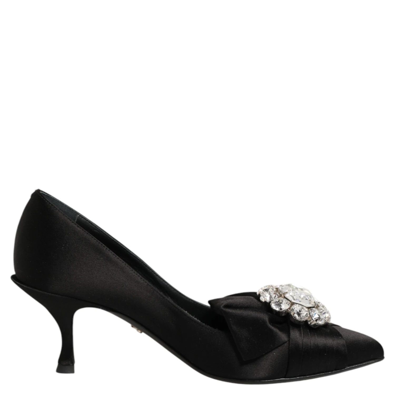 Black Satin Bow Crystal Embellishment Pumps Shoes