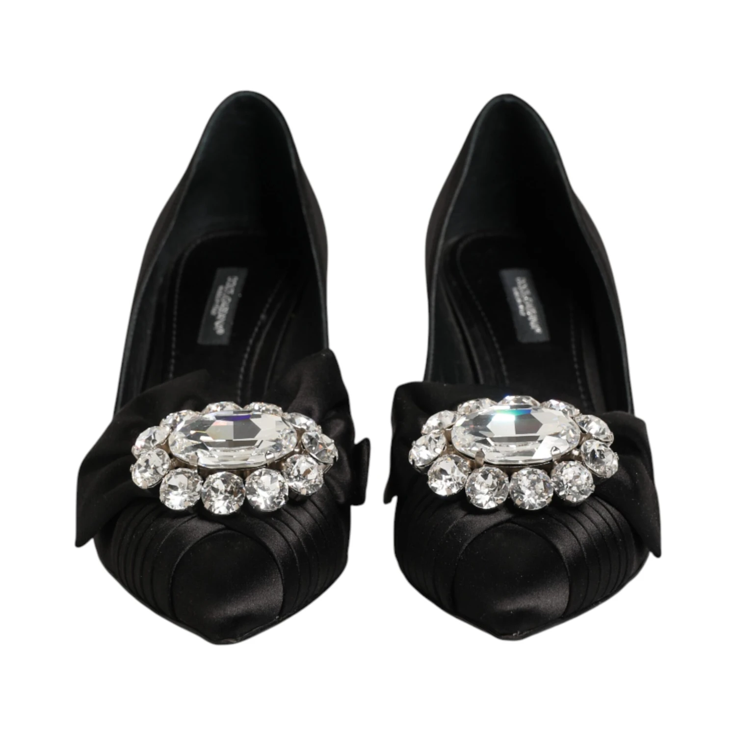 Black Satin Bow Crystal Embellishment Pumps Shoes