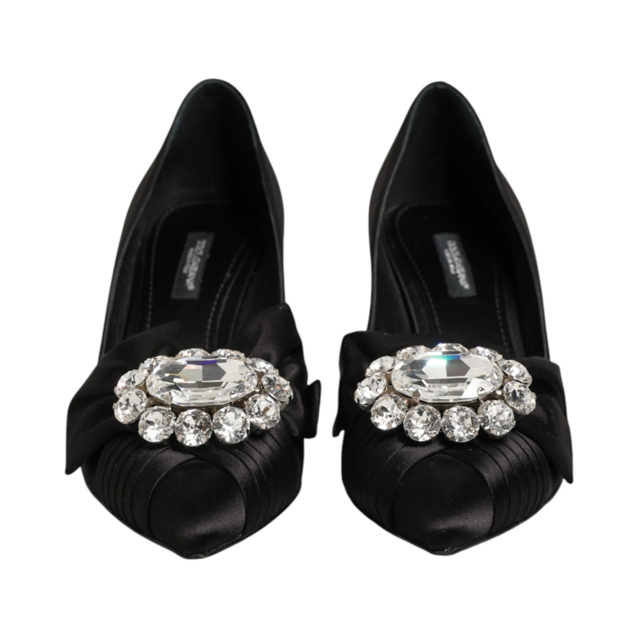 Black Satin Bow Crystal Embellishment Pumps Shoes