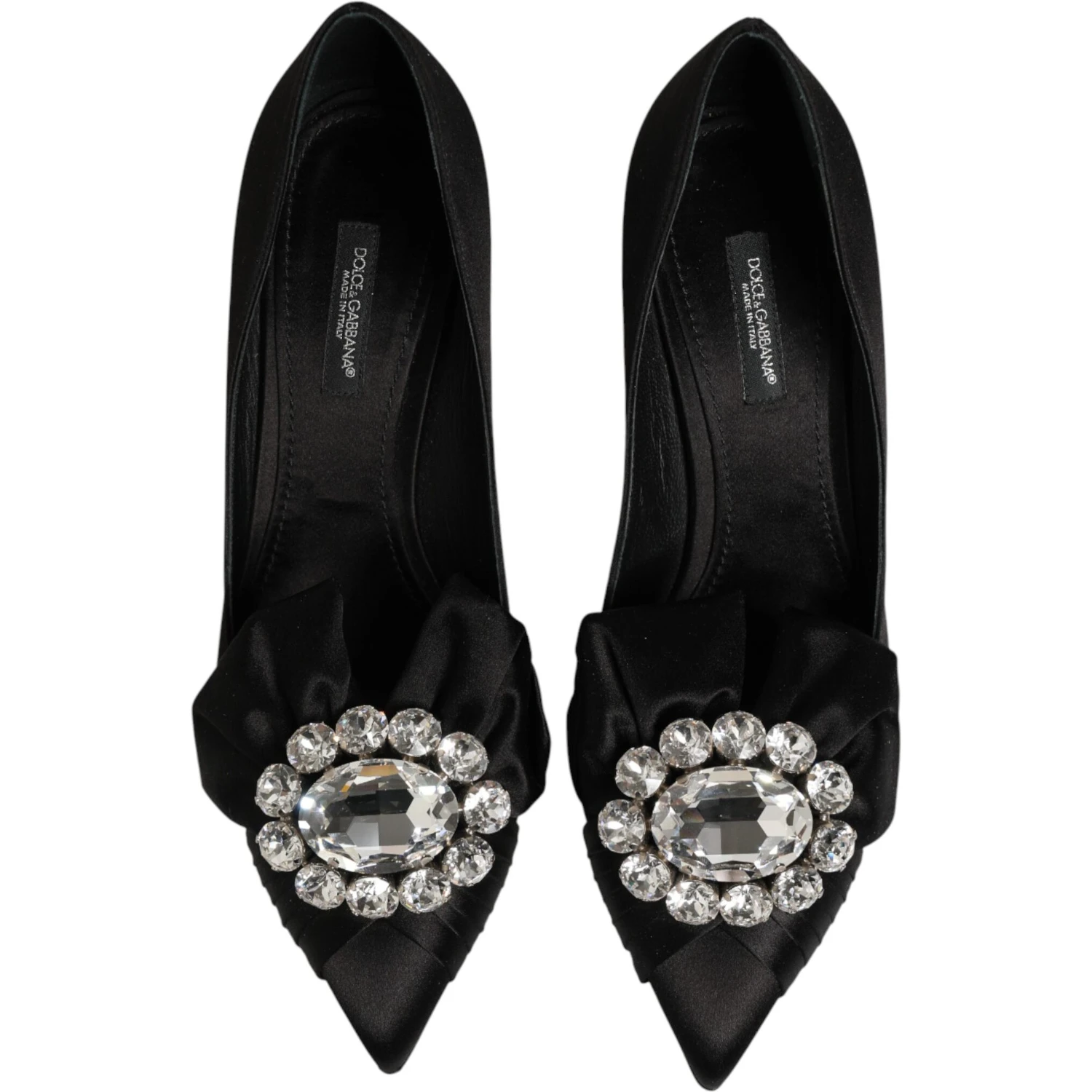 Black Satin Bow Crystal Embellishment Pumps Shoes