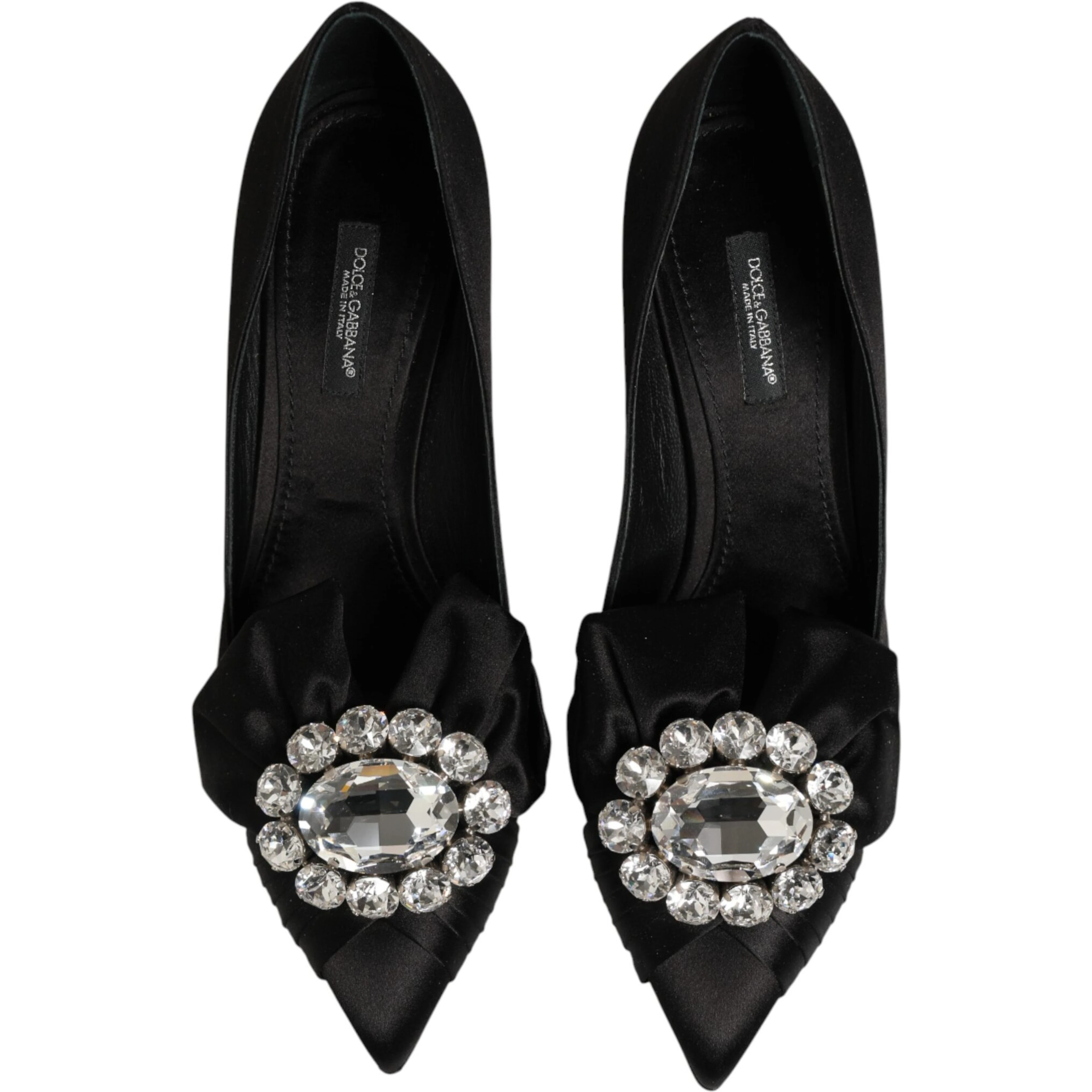Black Satin Bow Crystal Embellishment Pumps Shoes