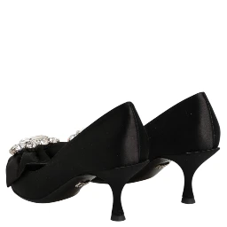 Black Satin Bow Crystal Embellishment Pumps Shoes
