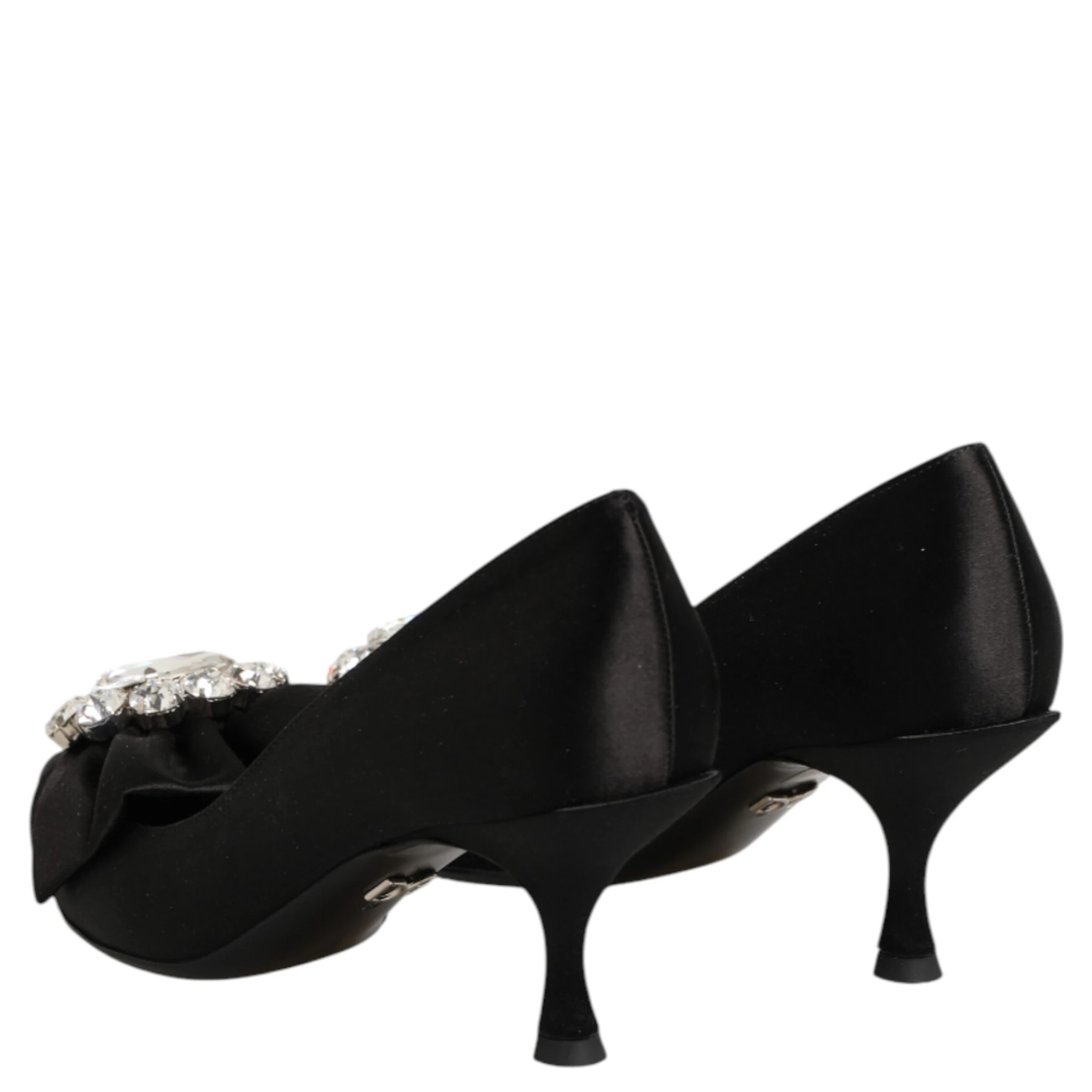 Black Satin Bow Crystal Embellishment Pumps Shoes