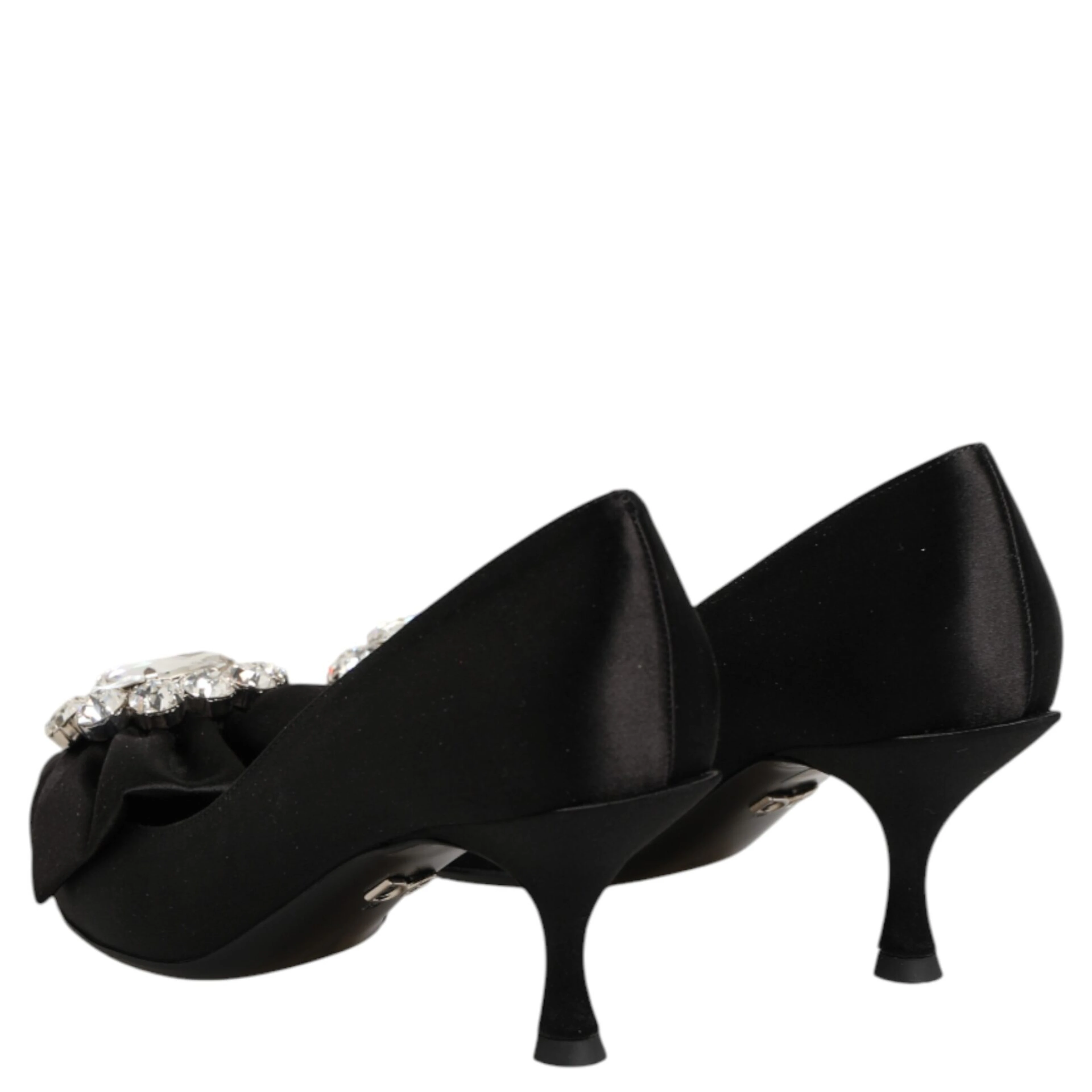Black Satin Bow Crystal Embellishment Pumps Shoes