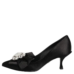 Black Satin Bow Crystal Embellishment Pumps Shoes