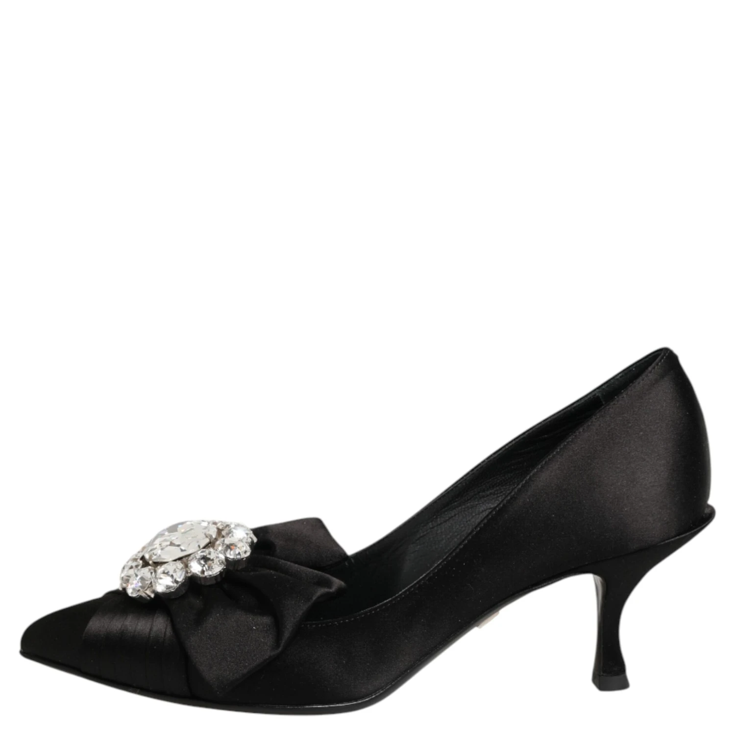 Black Satin Bow Crystal Embellishment Pumps Shoes