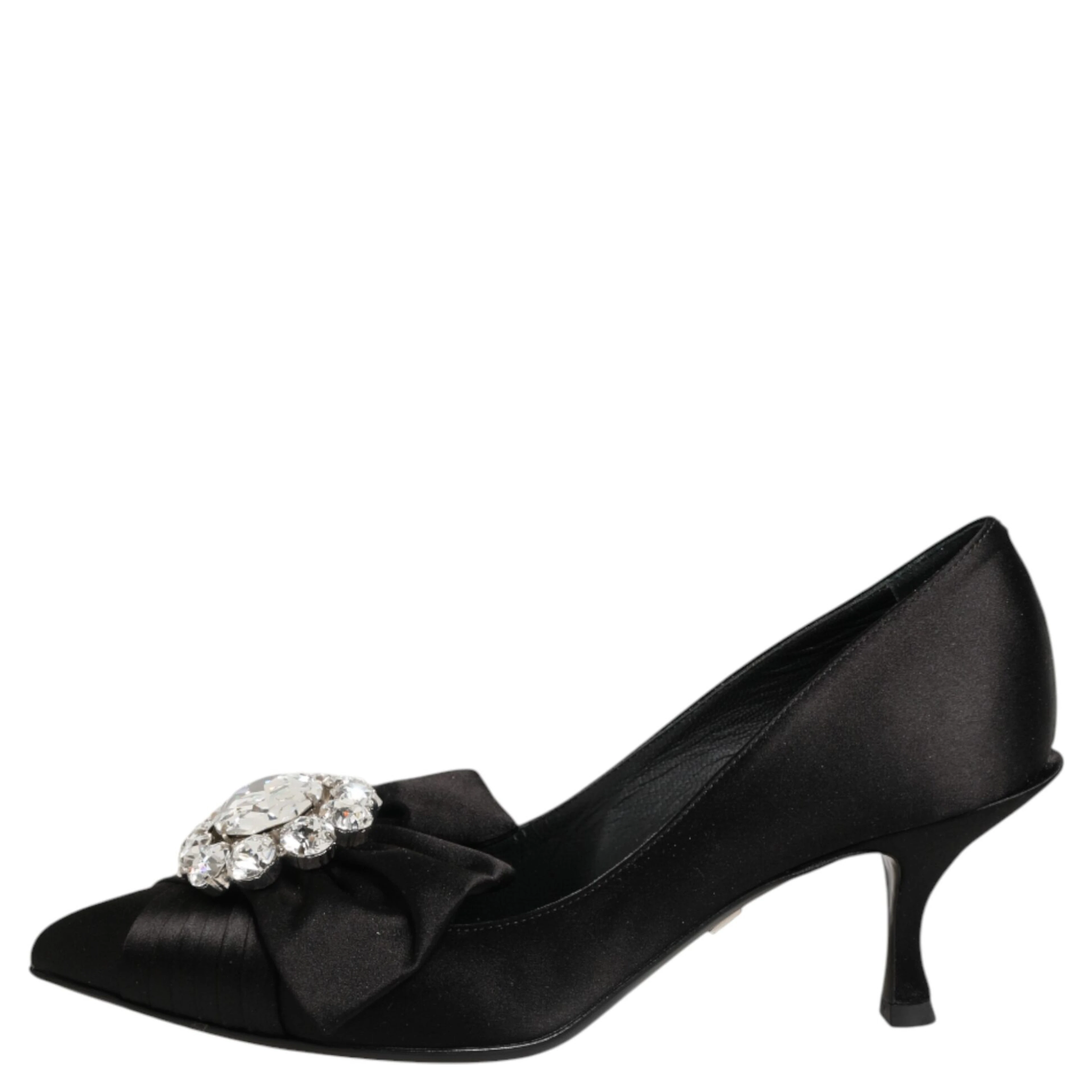 Black Satin Bow Crystal Embellishment Pumps Shoes