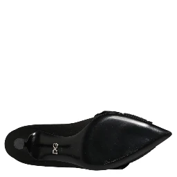 Black Satin Bow Crystal Embellishment Pumps Shoes