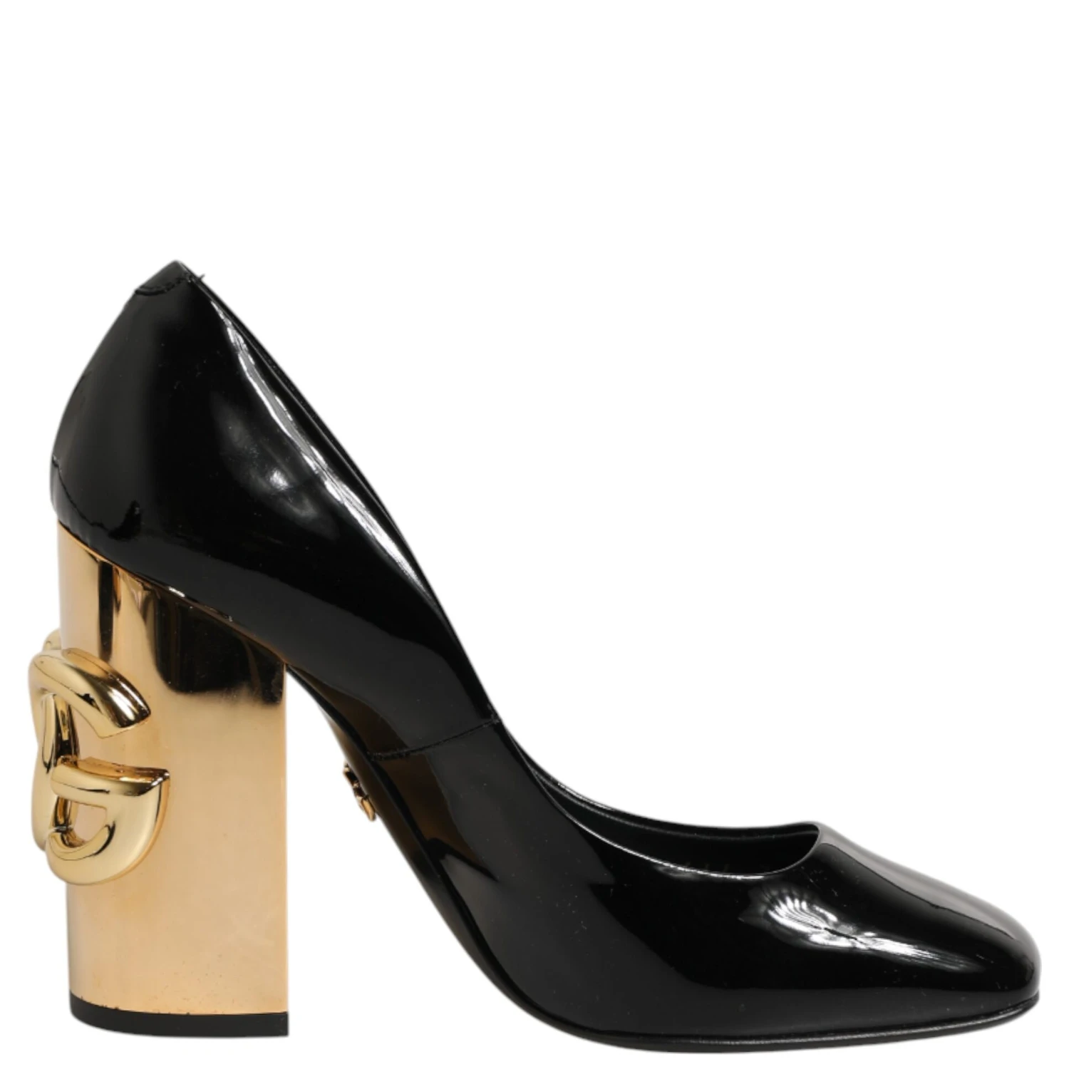 Black Gold Patent Leather Logo Heels Pumps Shoes
