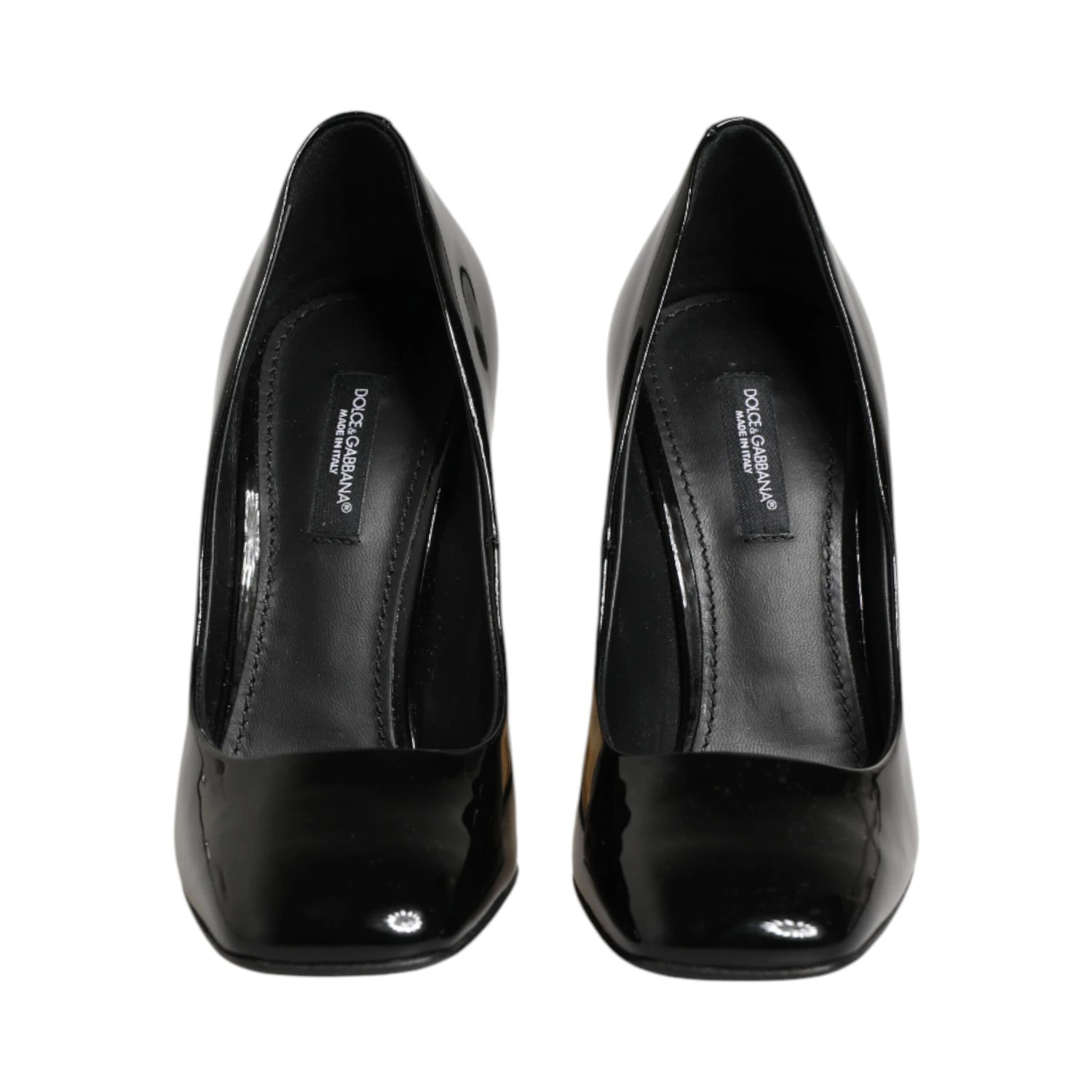 Black Gold Patent Leather Logo Heels Pumps Shoes