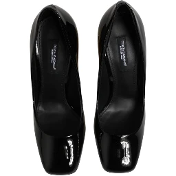 Black Gold Patent Leather Logo Heels Pumps Shoes