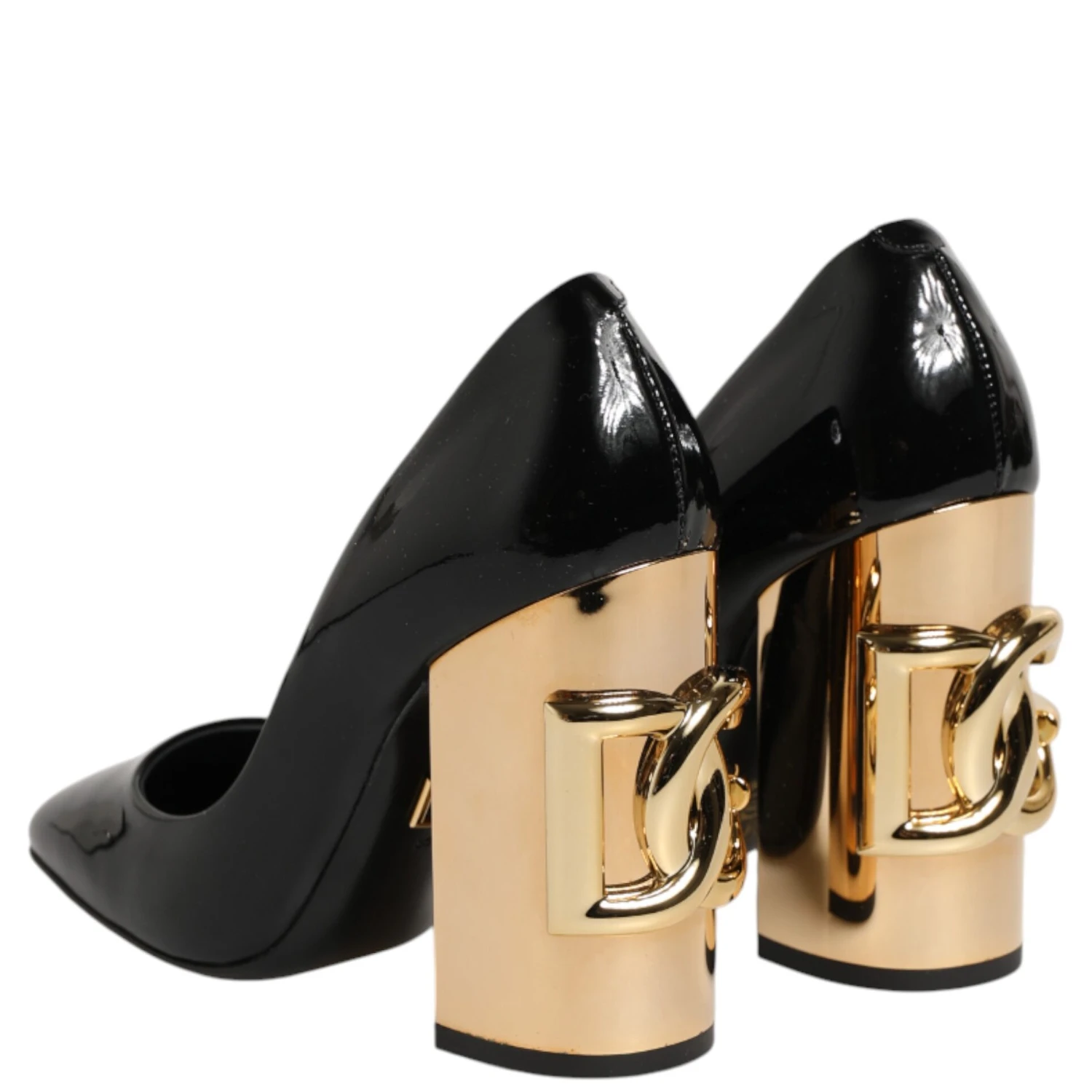Black Gold Patent Leather Logo Heels Pumps Shoes