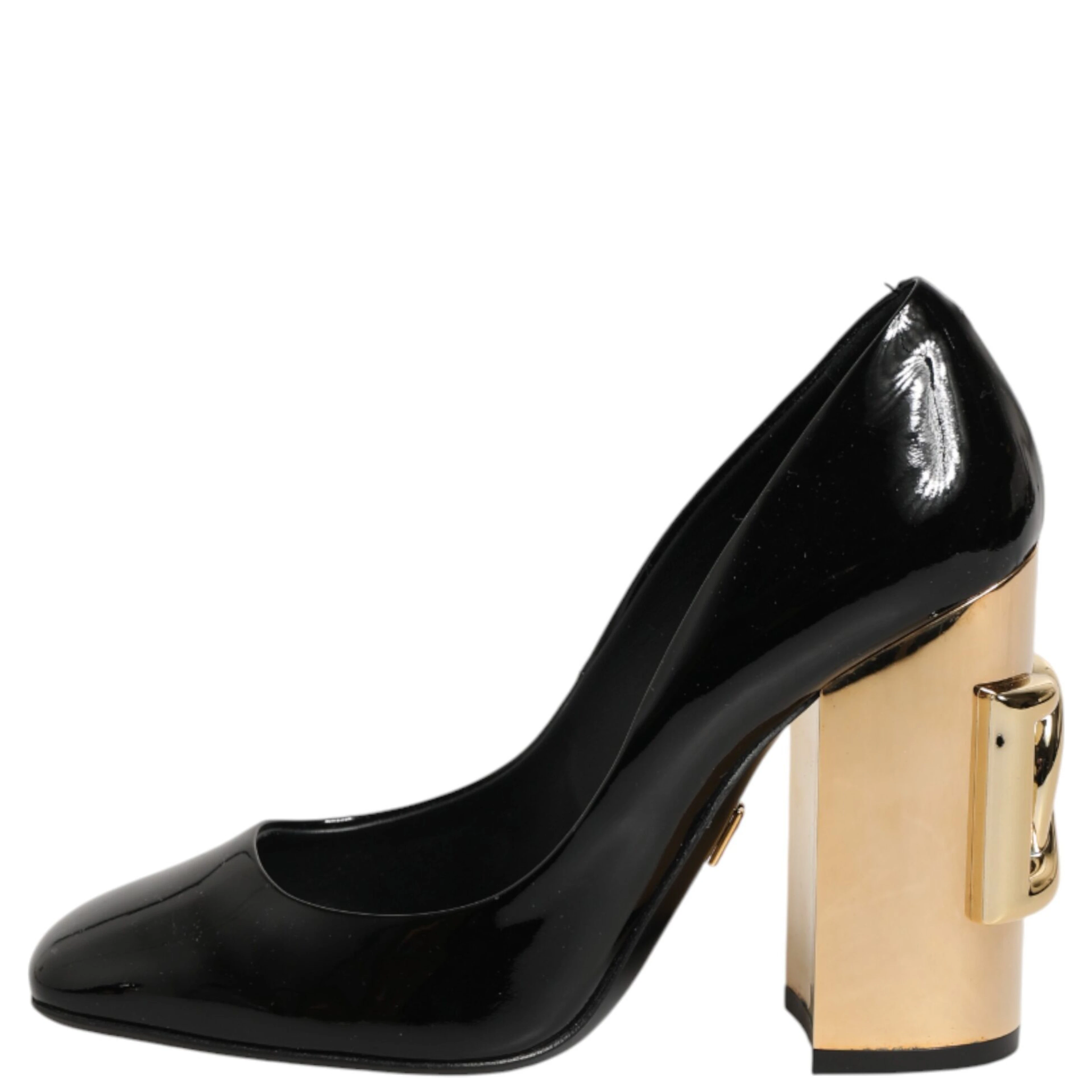 Black Gold Patent Leather Logo Heels Pumps Shoes
