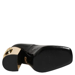 Black Gold Patent Leather Logo Heels Pumps Shoes