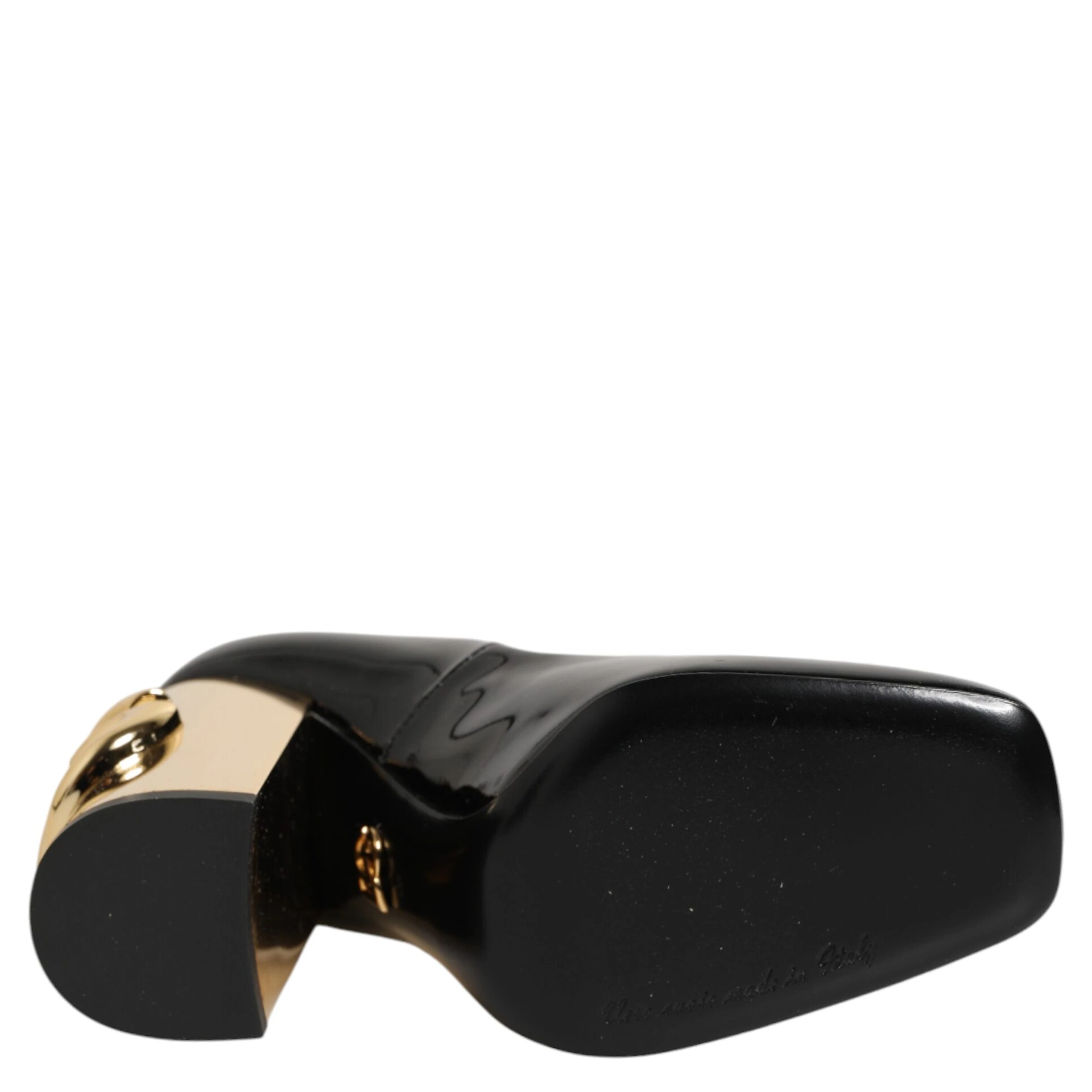 Black Gold Patent Leather Logo Heels Pumps Shoes